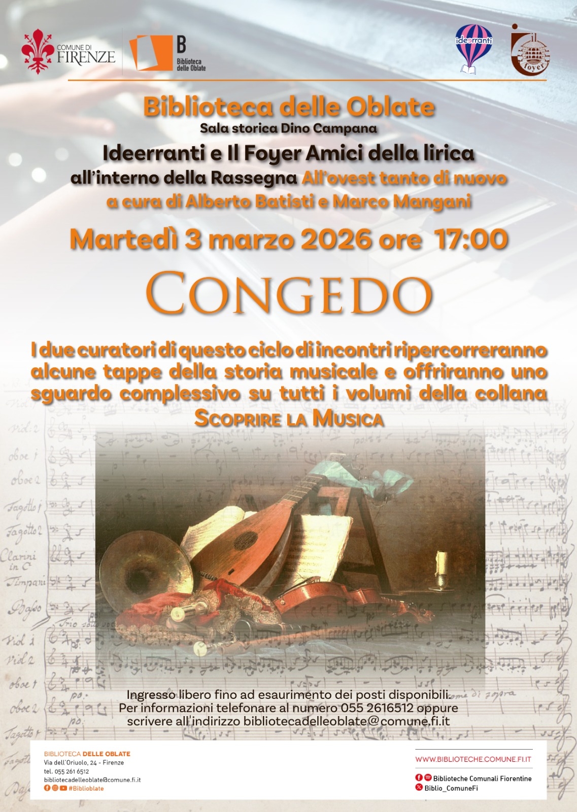 Martedi 3 marzo ore 1630 Oblate